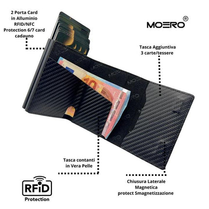 Moero Pro Dual Carbon Black Zip Portafoglio Slim - MARIO SPATARELLA