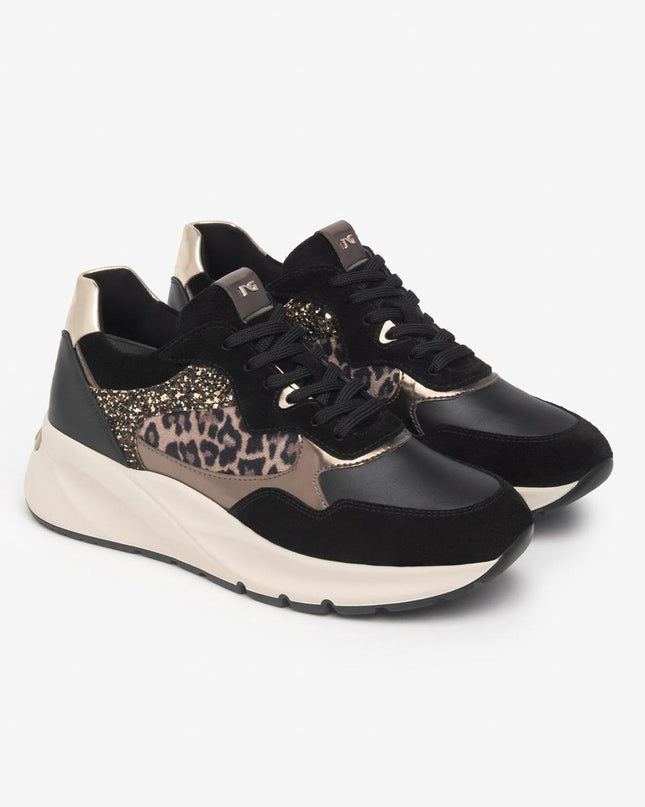 Nero Giardini Sneakers Donna in Camoscio Nero e Animalier Leopardo E512864D NERO 100 Nero Giardini 