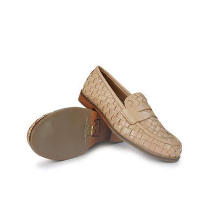Taj Mocassino College Donna in Pelle Intrecciata Beige - MARIO SPATARELLA