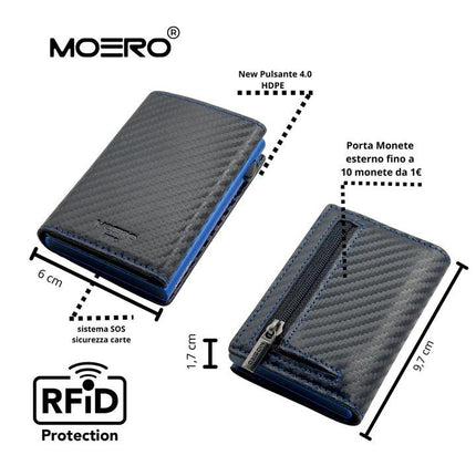 Moero Pro Carbon Racing Blu Zip Portafoglio Slim - MARIO SPATARELLA
