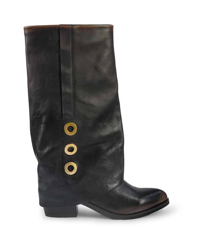 Stivali con Risvolto Bruno Premi Tacco Tex in Pelle Nero Cuoio BM5606 TAE POL CUOIO Bruno Premi 
