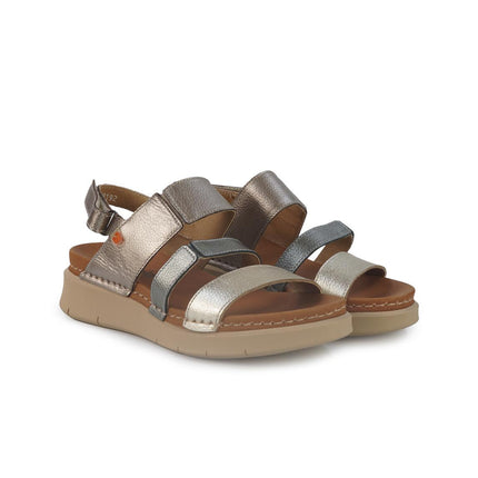 Jungla Sandali Donna Zeppa Bassa in Pelle Laminata Multicolor Champagne 8192 CHAMPAGNE MULTI Jungla 