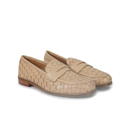 Taj Mocassino College Donna in Pelle Intrecciata Beige - MARIO SPATARELLA
