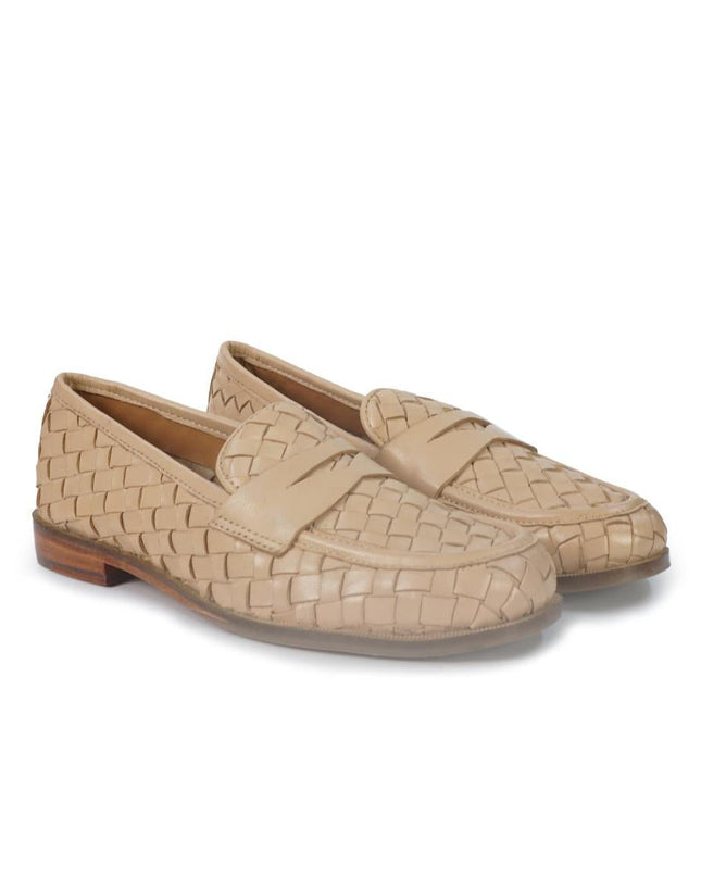 Taj Mocassino College Donna in Pelle Intrecciata Beige - MARIO SPATARELLA