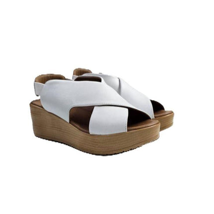 Bueno Sandali Donna con Zeppa in Pelle Bianca L3402 WHITE Bueno 