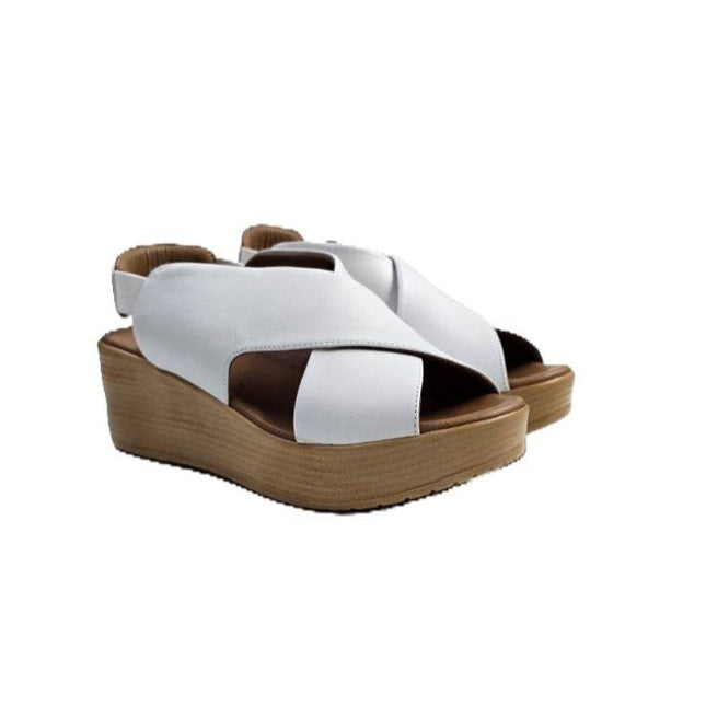 Bueno Sandali Donna con Zeppa in Pelle Bianca L3402 WHITE Bueno 