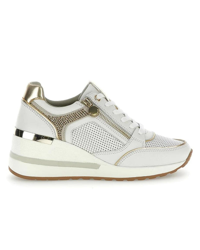 Stonefly Sneackers Donna con Zeppa in Pelle Bianca 222459 MINA WHITE GOLD Stonefly 