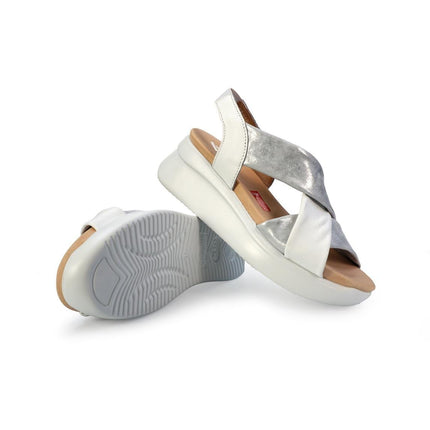 Callaghan Sandali Donna con Zeppa Platform in Pelle Bianca Laminata Argento 29930 LLANA BLANCO Callaghan 