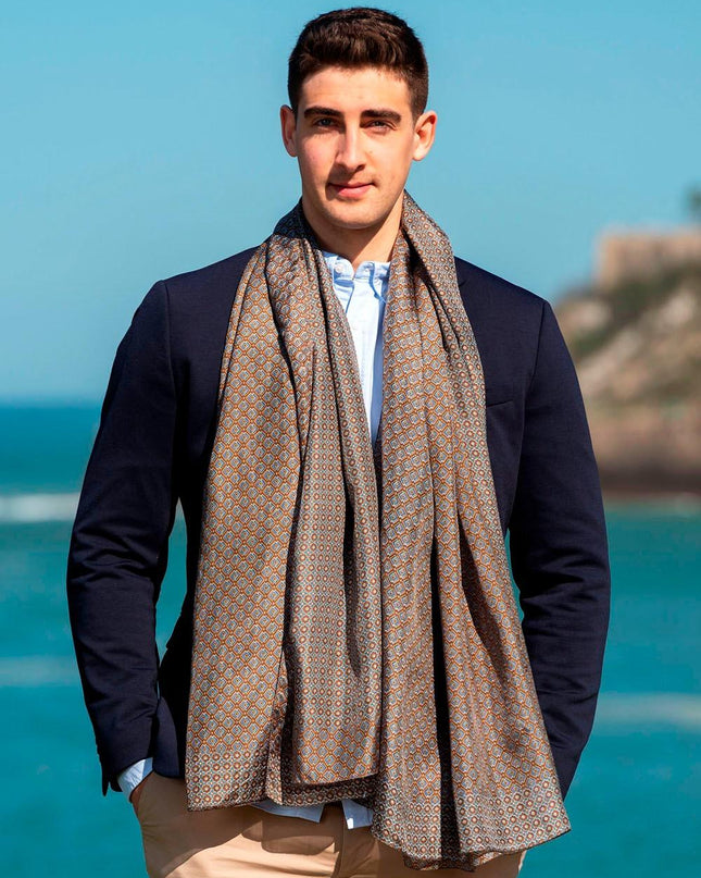 Foulard Uomo in Seta Stampa Marrone ASK78C U SILK MARRON Colores de Otono 