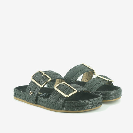 Sandalo Donna Basso Due Fibbie PALMAS RAFFIA BLACK Wrangler 