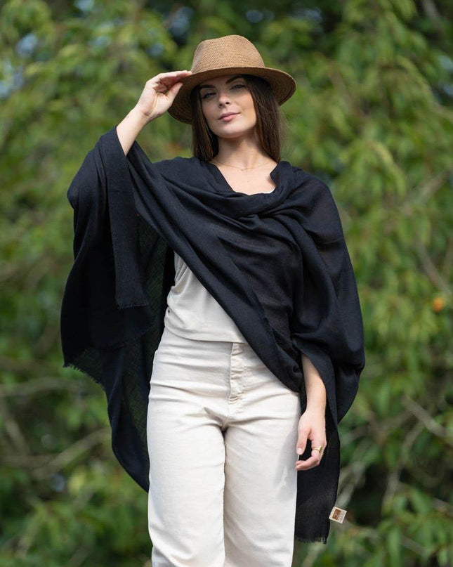 Scialle Lana Misto Seta Nero - MARIO SPATARELLA