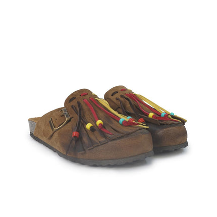 Jiudit Sandalo Plantare Donna Bio Sabot con Frange in Camoscio Taupe Multicolor J185 TAUPE Jiudit 