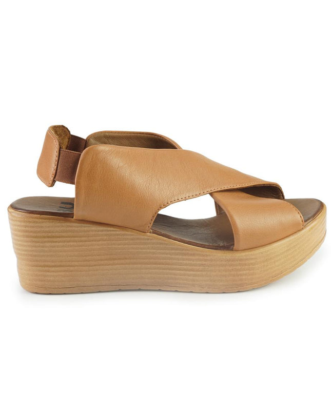 Bueno Sandali Donna con Zeppa in Pelle Cuoio L3402 TAN Bueno 