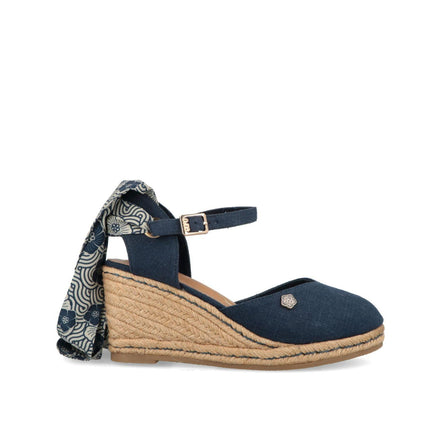 O - Joo Espadrillas Donna con Zeppa e Lacci in Tessuto Blu - MARIO SPATARELLA