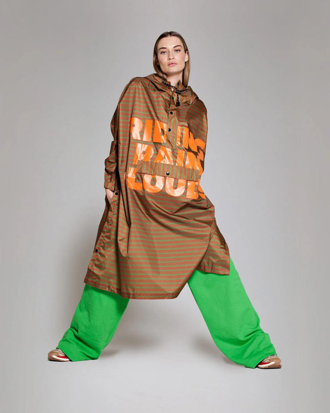 RAINKISS RAIN PONCHOBRETON BROWN GREEN TEXT
