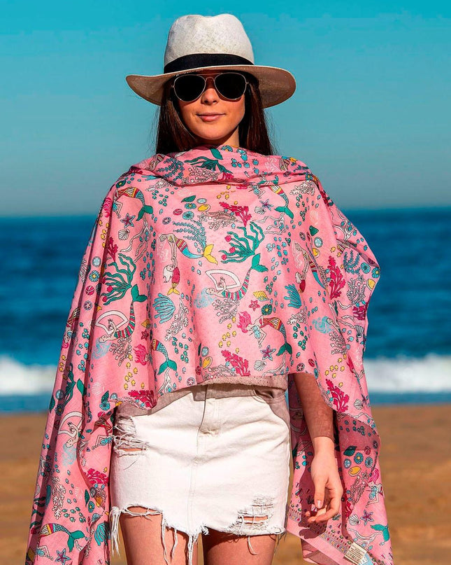 Foulard Pareo in Cotone Stampato Fantasia Rosa - MARIO SPATARELLA