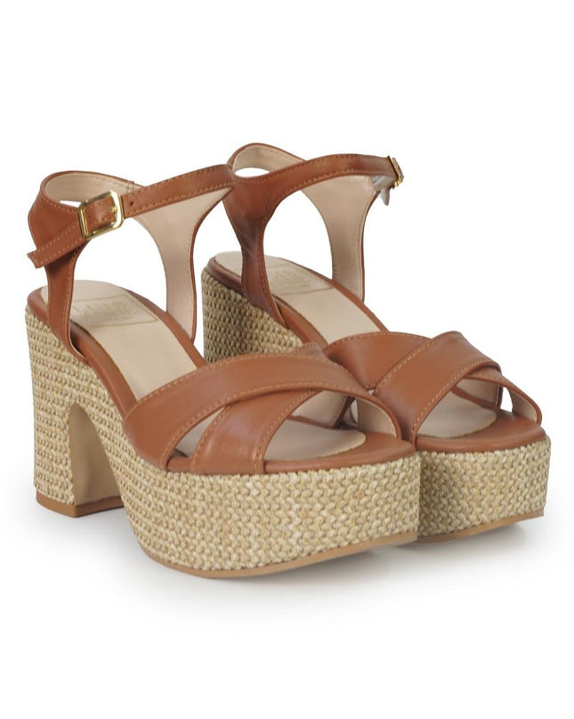 Luis Anne Sandalo Donna con Tacco e Plateau in Pelle Cuoio - MARIO SPATARELLA