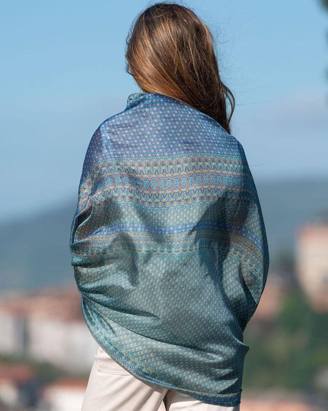 Foulard Pareo in Seta Stampa Cobalto - MARIO SPATARELLA