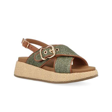Jeep Sandalo Donna con Zeppa in Tessuto Verde Military Multi KARINA CROSS MILITARY Jeep Footwear 
