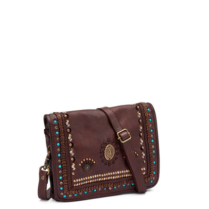 Frau Borsa Donna Borchiata con Tracolla in Pelle Marrone - MARIO SPATARELLA