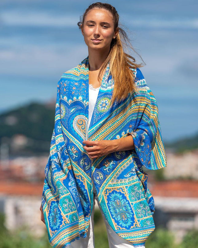 Foulard in Lana Misto Seta Blu - MARIO SPATARELLA