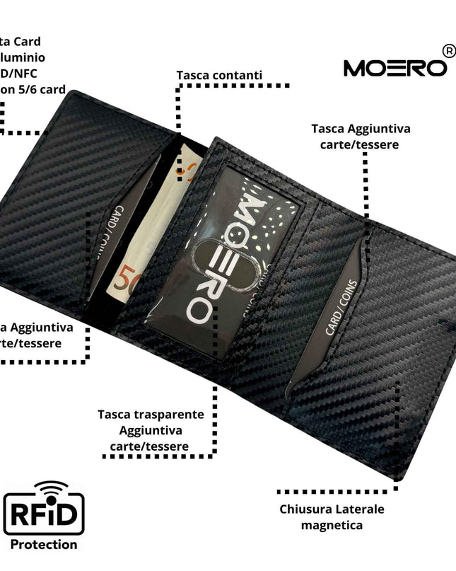Moero Pro Plus Carbon Black Zip Portafoglio Slim - MARIO SPATARELLA