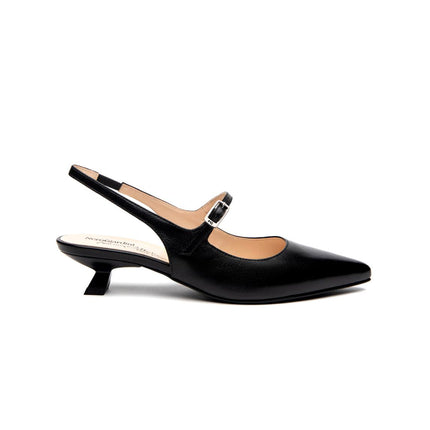 NeroGiardini Chanel Mary Jane Slingback Kitten Heel a Punta in Pelle Nera E615480D NERO 100 Nero Giardini 