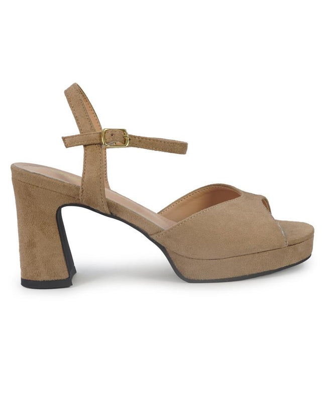 ClaudV Sandali Donna con Tacco e Plateau in Camoscio Beige Taupe G42-05 TAUPE ClaudV 