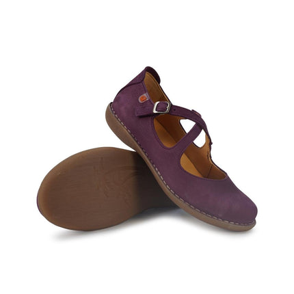 Jungla Ballerina Donna con Doppio Cinturino in Pelle Nabuk Viola - MARIO SPATARELLA