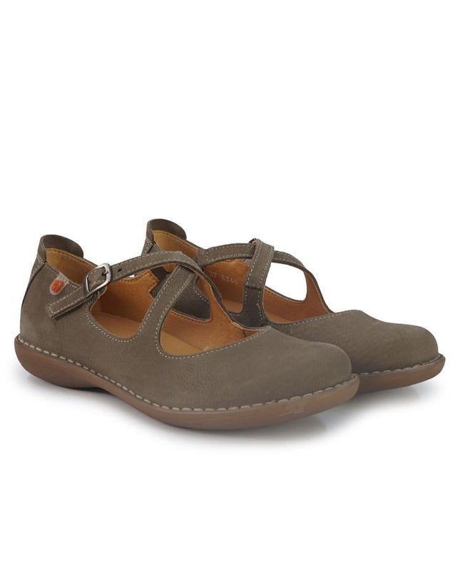 Jungla Ballerina Donna con Doppio Cinturino in Pelle Nabuk Taupe - MARIO SPATARELLA