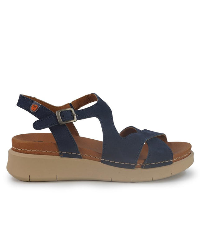 Jungla Sandali Donna Zeppa Bassa in Pelle Nabuk Blu 8530 AVIO Jungla 