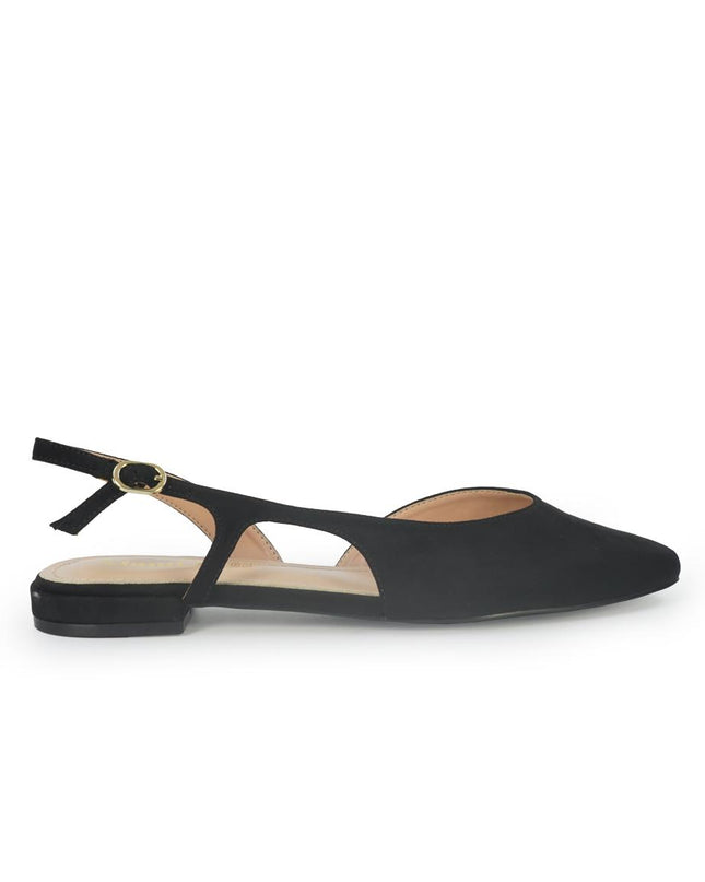 ClaudV Chanel Donna Sling Back Tacco Basso in Camoscio Nero C05-02 BLACK ClaudV 