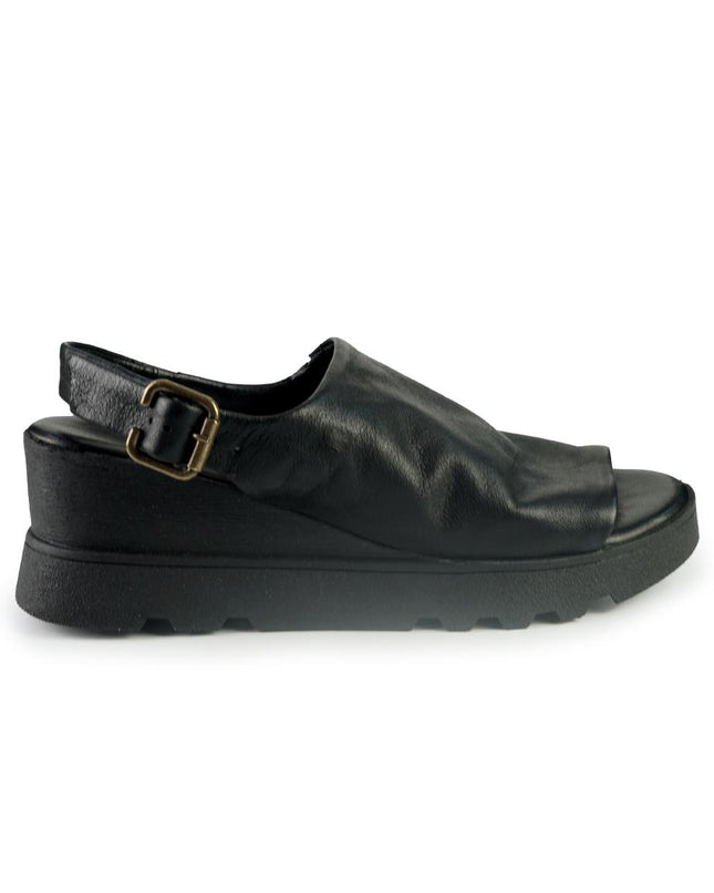 Bueno Sandali Donna con Zeppa in Pelle Nero Y8607 BLACK Bueno 