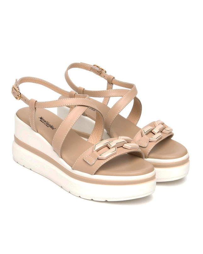 NeroGiardini Sandali Donna con Zeppa in Pelle Lino Beige E615953D LINO 453 Nero Giardini 