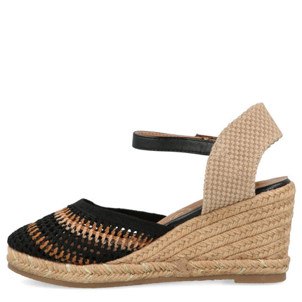 O - Joo Espadrillas Donna con Zeppa in Tessuto Nero Multi - MARIO SPATARELLA