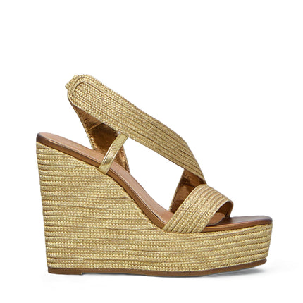 Exe Sandalo Donna con Zeppa e Plateau in Tessuto Gold Bronzo - MARIO SPATARELLA