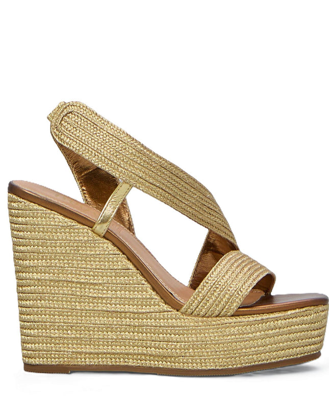 Exe Sandalo Donna con Zeppa e Plateau in Tessuto Gold Bronzo - MARIO SPATARELLA