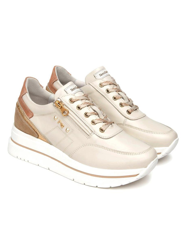 NeroGiardini Sneakers Donna in Pelle Avorio con Lacci e Zip - MARIO SPATARELLA