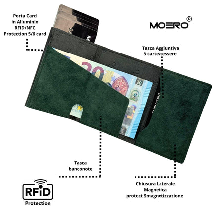 Moero Pro Alcantara Green Zip Portafoglio Slim - MARIO SPATARELLA