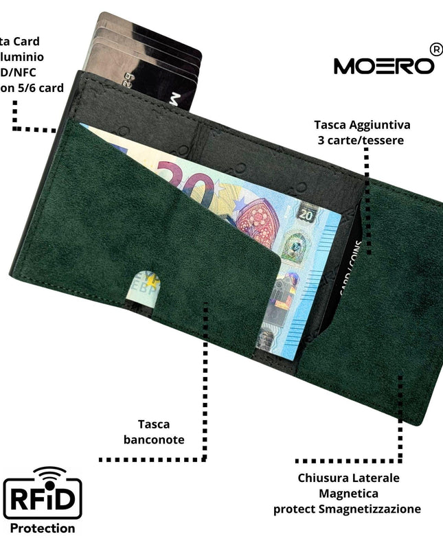 Moero Pro Alcantara Green Zip Portafoglio Slim - MARIO SPATARELLA