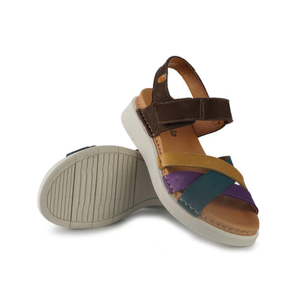 Jungla Sandali Donna Zeppa Bassa in Pelle Multicolor 8182 TEAL Jungla 