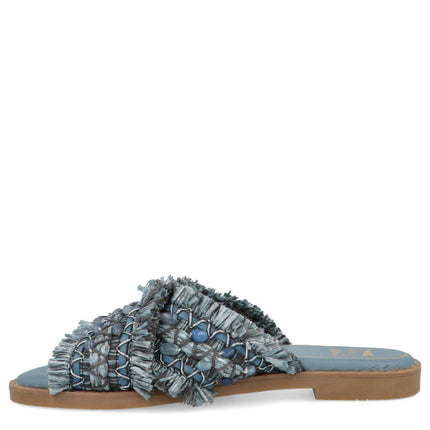 O-Joo Sandalo Flat Donna in Tessuto con Pietre Blu MILEY CROSS SKY O-JOO 