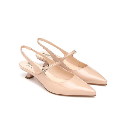 NeroGiardini Chanel Mary Jane Slingback Kitten Heel e Punta in Vernice Cipria - MARIO SPATARELLA