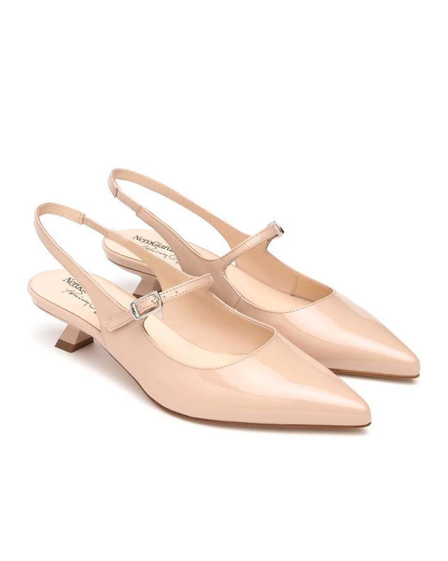 NeroGiardini Chanel Mary Jane Slingback Kitten Heel e Punta in Vernice Cipria - MARIO SPATARELLA