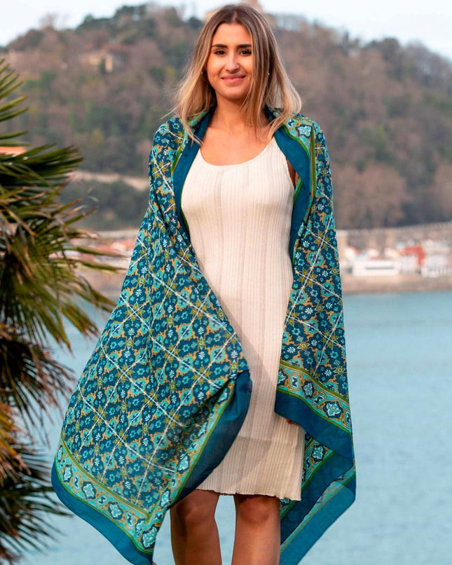 Foulard Pareo in Cotone Stampato Fantasia Blu CDT307C COTTON AZUL OSCURO Colores de Otono 