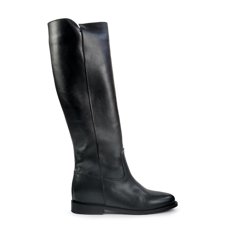 Spatarella Stivali Donna con Zeppa Tubolare in Pelle Nero BZ131 BLACK Spatarella 