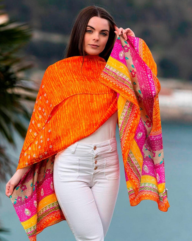 Foulard Pareo in Seta Stampa Arancio CHE21CA NARANJA Colores de Otono 