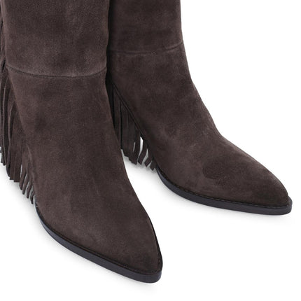 Tsakiris Mallas Stivali Texani Donna con Frange in Camoscio Testa di Moro - MARIO SPATARELLA