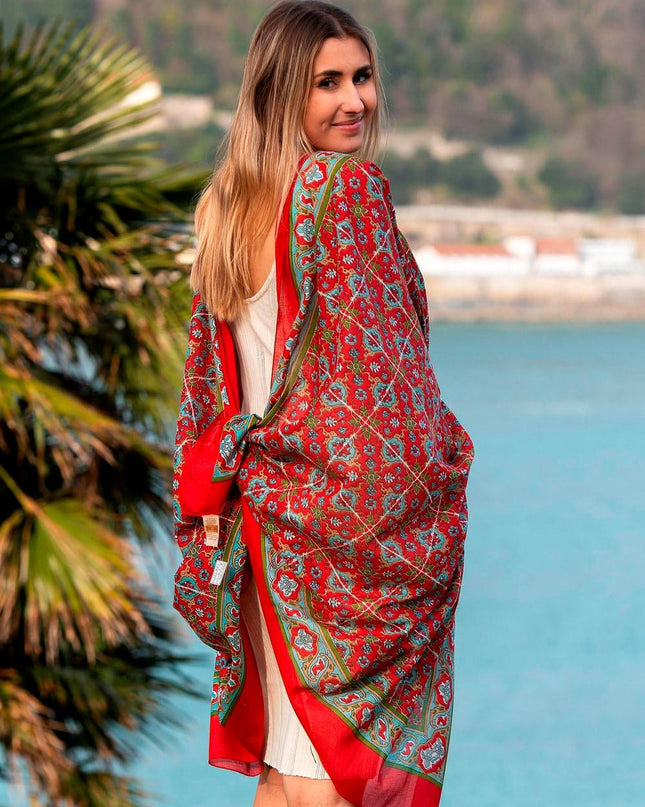 Foulard Pareo in Cotone Stampato Fantasia Rosso - MARIO SPATARELLA