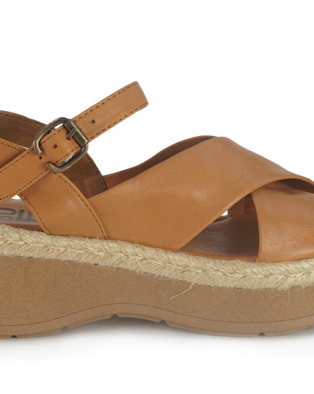 Sandali Zeppa Pelle Cuoio Y8205 CUOIO Bueno 